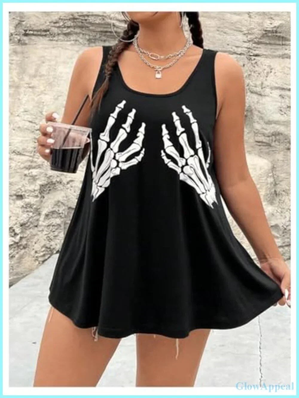 Plus Size Skeleton Skull Print Sleeveless Tank Top Oversized Casual